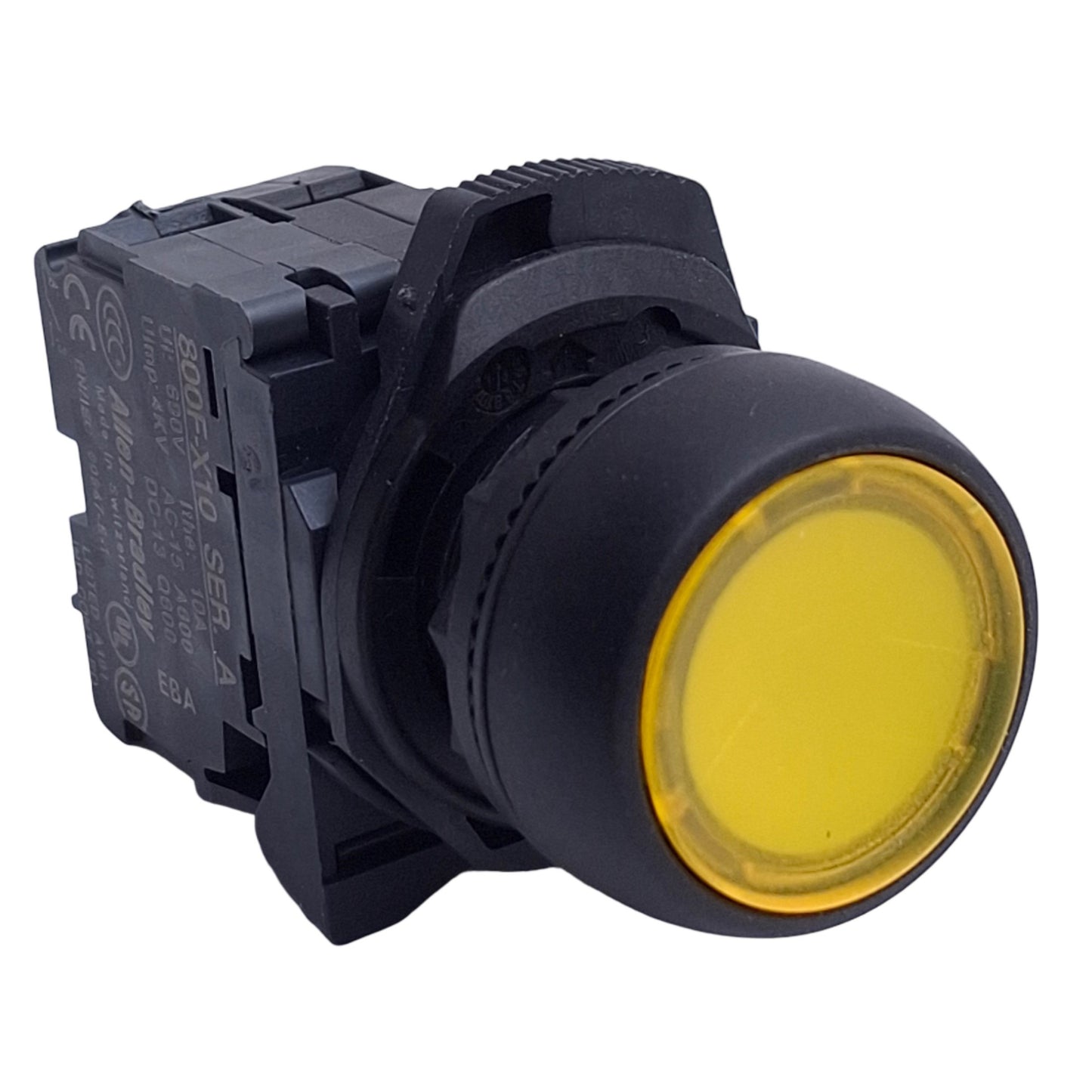 Used Allen Bradley 800FP-LF5 Pushbutton Switch, Momentary, Yellow, 1NO, Illuminated