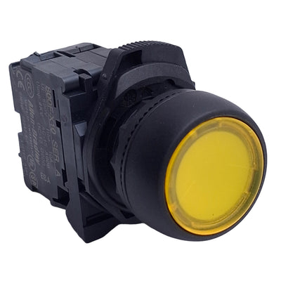 Used Allen Bradley 800FP-LF5 Pushbutton Switch, Momentary, Yellow, 1NO, Illuminated