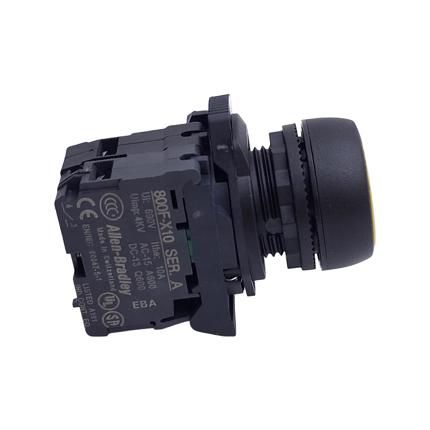 Used Allen Bradley 800FP-LF5 Pushbutton Switch, Momentary, Yellow, 1NO, Illuminated