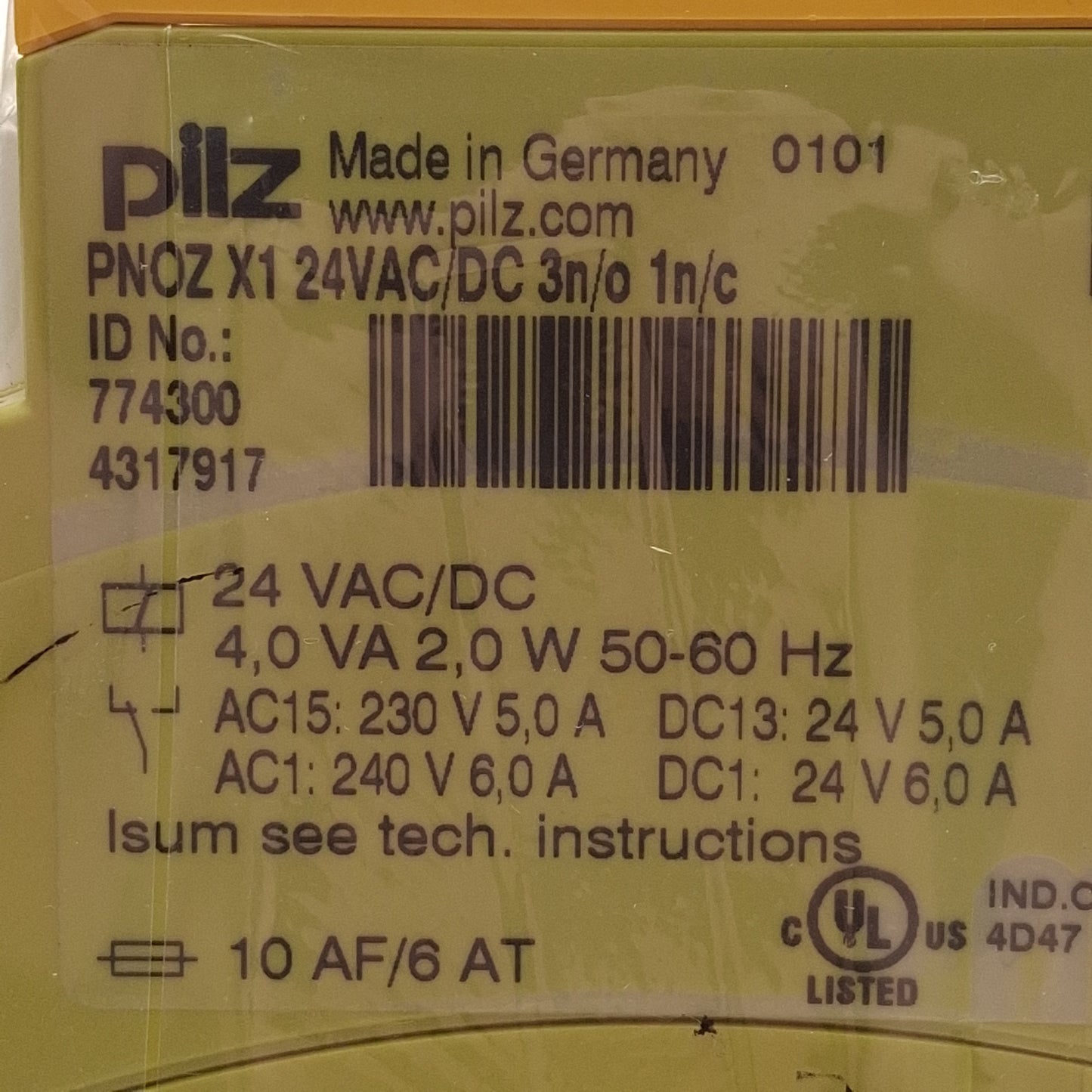 New – Open box Pilz 774300 PNOZ X1 Safety Relay, 1-Channel, 3NO+1NC, 24VAC/DC, 22.5mm, DIN Rail