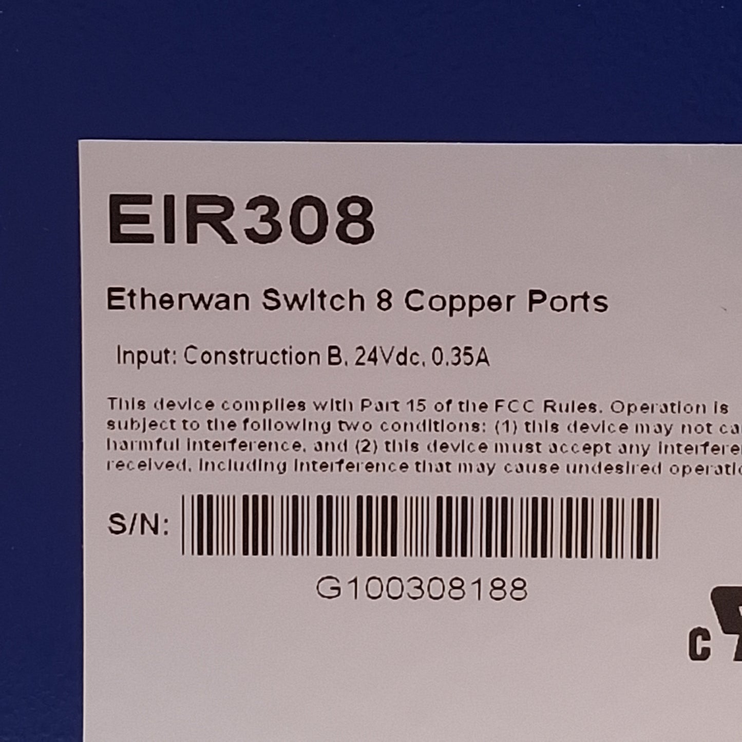 Used B&B EIR308 E-Linx Industrial Ethernet Switch, 8 Copper Ports, 24VDC, DIN Rail