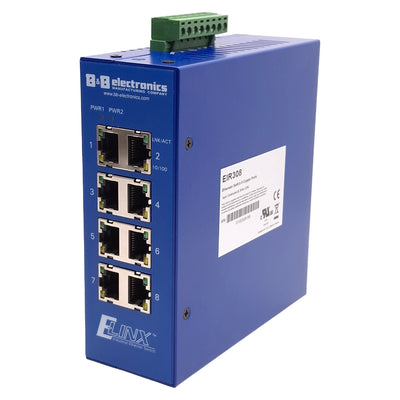 Used B&B EIR308 E-Linx Industrial Ethernet Switch, 8 Copper Ports, 24VDC, DIN Rail