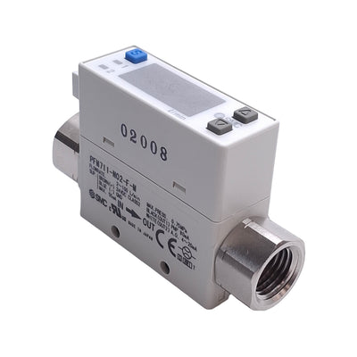 New – Open box SMC PFM711-N02-F-M Digital Flow Switch, 2-100 L/Min, 1/4in NPT, 1PNP 4-20mA