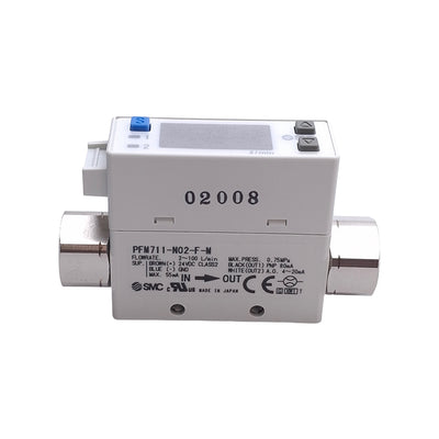 New – Open box SMC PFM711-N02-F-M Digital Flow Switch, 2-100 L/Min, 1/4in NPT, 1PNP 4-20mA
