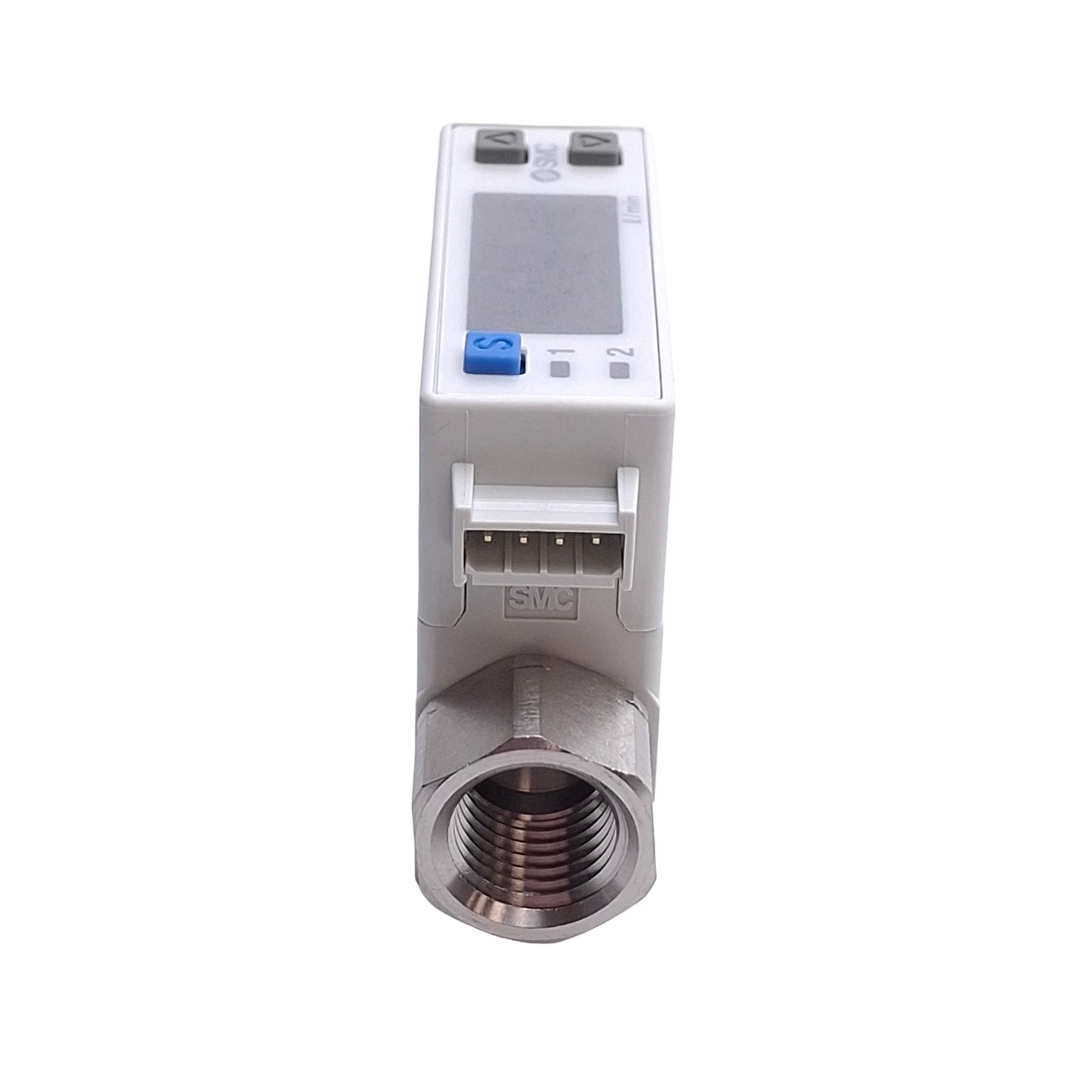 New – Open box SMC PFM711-N02-F-M Digital Flow Switch, 2-100 L/Min, 1/4in NPT, 1PNP 4-20mA