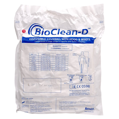 New BioClean-D S-BDFC-L Disposable Coverall With Hood & Boots, Large Size, White
