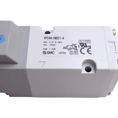 New – Open box SMC VP344-5MOZ-A Base Mount Solenoid Valve, 0.2 to 0.7MPa, 3-Port NC, 24VDC Coil