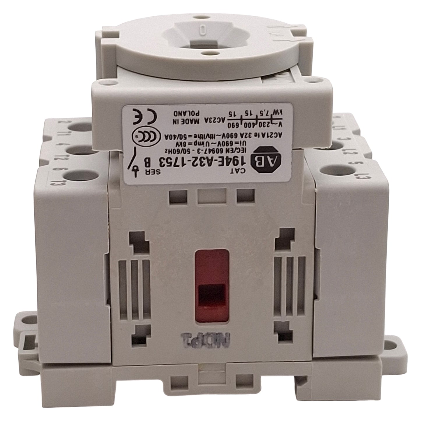 New Allen Bradley 194E-A32-1753 Disconnect Switch, 3-Pole, 15HP 32A 600VAC, DIN Rail