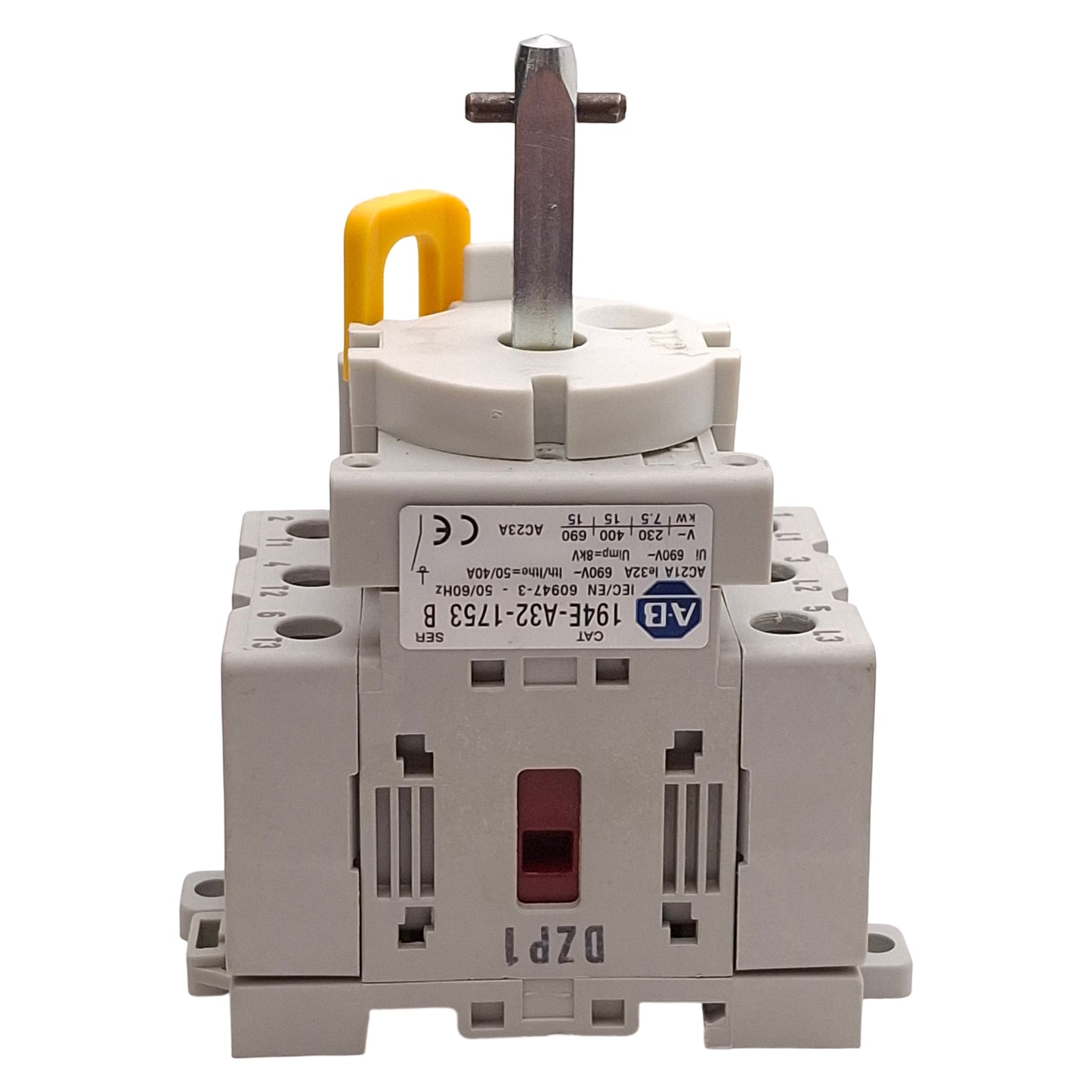 Used Allen Bradley 194E-A32-1753 Disconnect Switch, 3-Pole, 32A 600VAC 15HP, DIN Rail