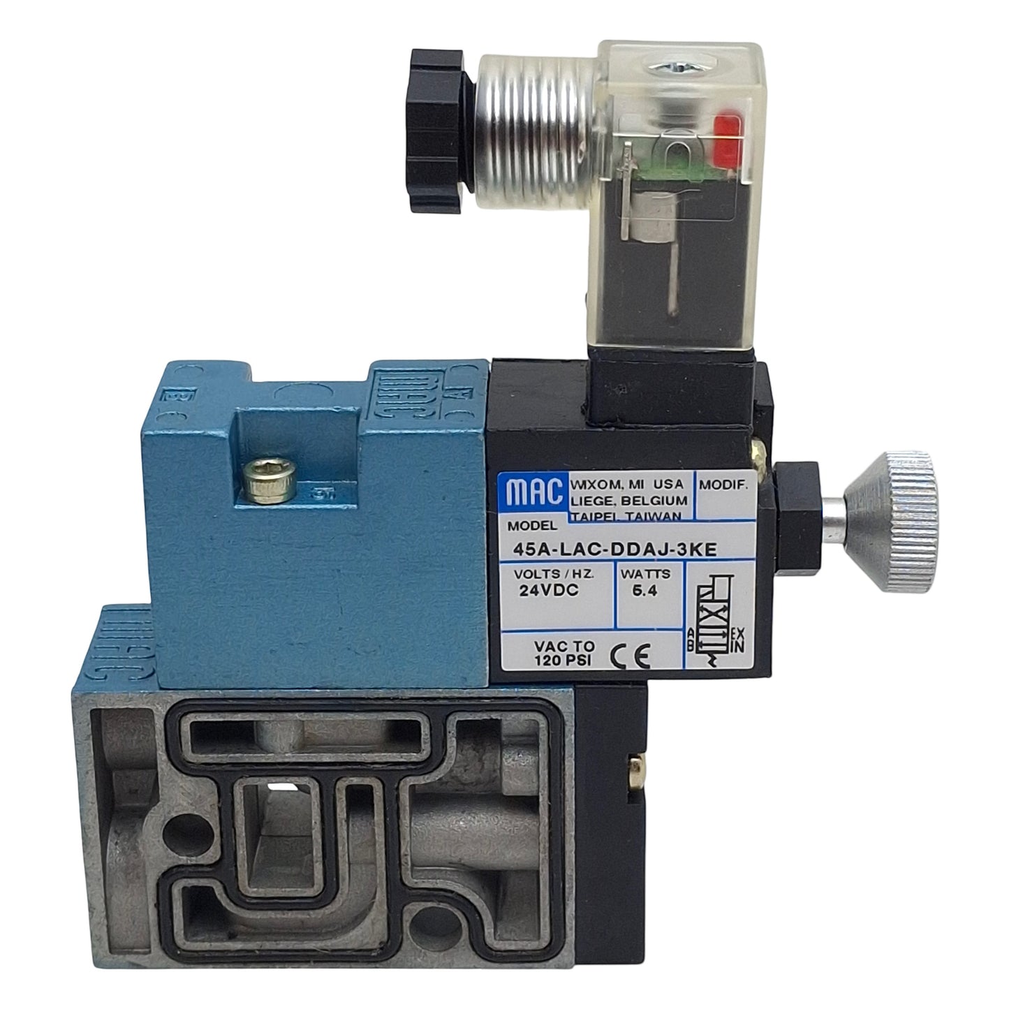 New MAC 45A-LAC-DDAJ-3KE Solenoid Valve, 4/2-Way, 1/8in NPT, Vac-120psi, 24VDC Coil