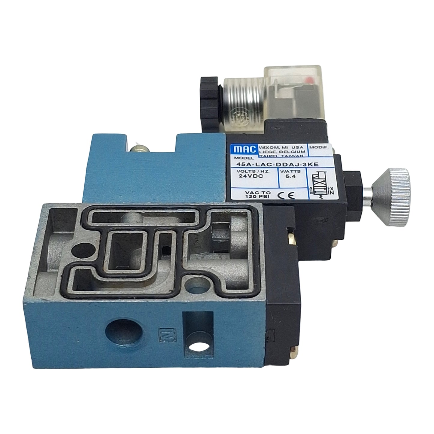 New MAC 45A-LAC-DDAJ-3KE Solenoid Valve, 4/2-Way, 1/8in NPT, Vac-120psi, 24VDC Coil