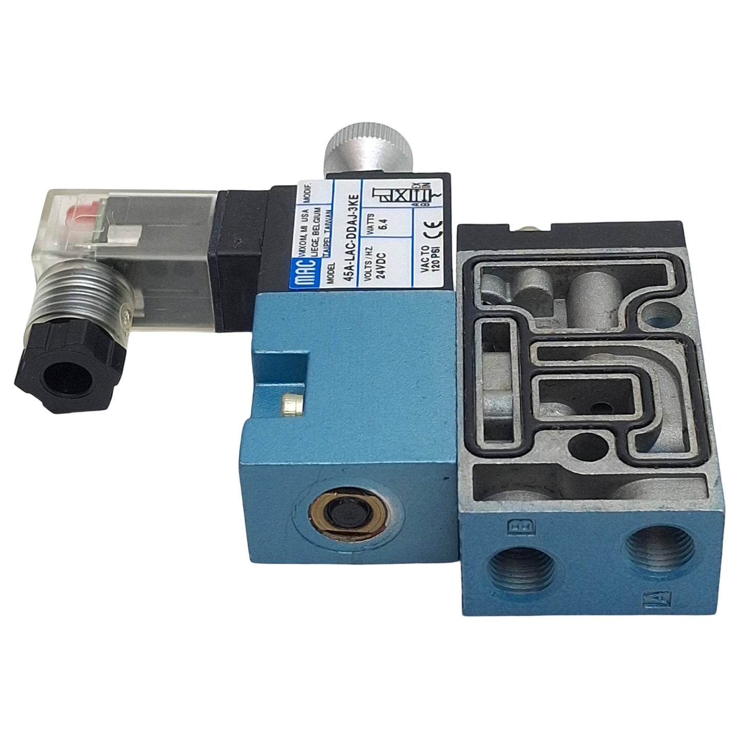 New MAC 45A-LAC-DDAJ-3KE Solenoid Valve, 4/2-Way, 1/8in NPT, Vac-120psi, 24VDC Coil