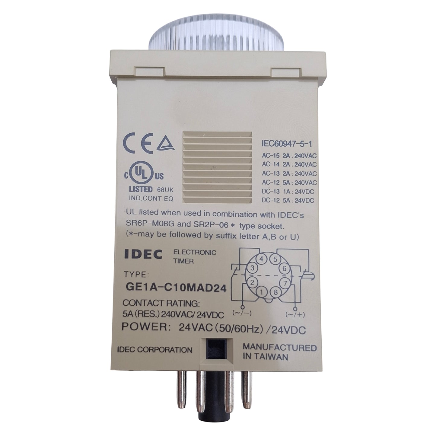 New – Open box IDEC GE1A-C10MAD24 Timer 8-Pin Octal Plug-In, DPDT, 24VAC/DC, 0.1s-10m Range