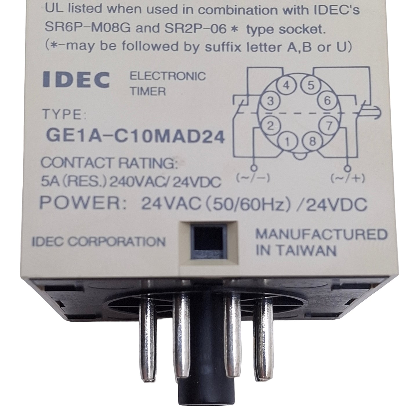 New – Open box IDEC GE1A-C10MAD24 Timer 8-Pin Octal Plug-In, DPDT, 24VAC/DC, 0.1s-10m Range