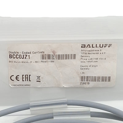 New Balluff BCC0JZ1 Cordset, 4-Pin M12 Male x 4-Pin M12 Female, 12A 63VAC/DC, 1m