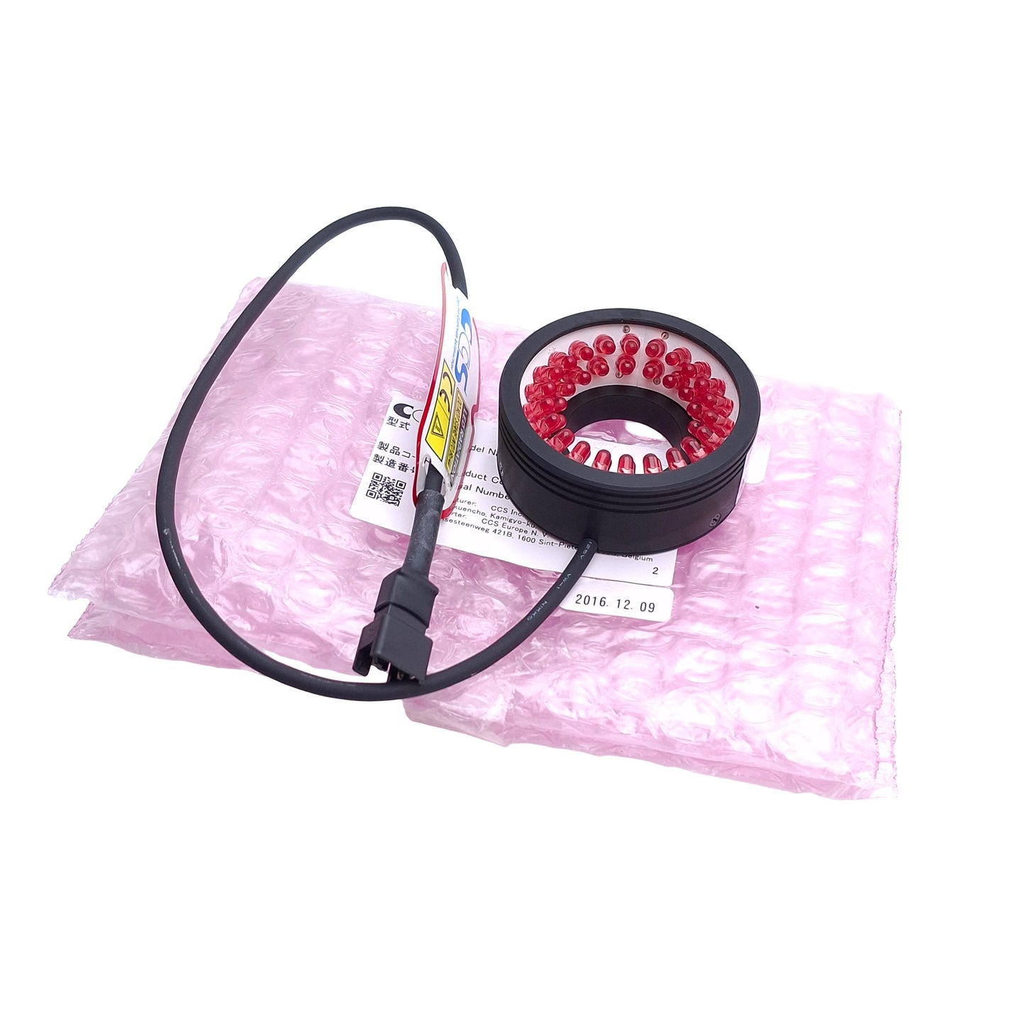 New – Open box CCS LDR2-48RD2-LA Low Angle Ring Light, 24VDC, 22mm ID x 48mm OD, 630nm Red