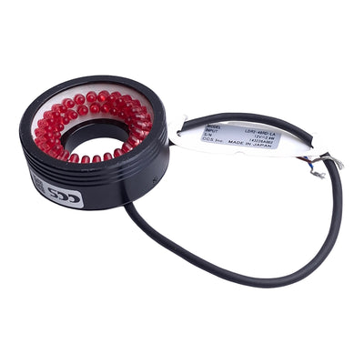 Used CCS LDR2-48RD-LA Low Angle Ring Light, 12VDC, 22mm ID, 630nm Red *Cut Connector*