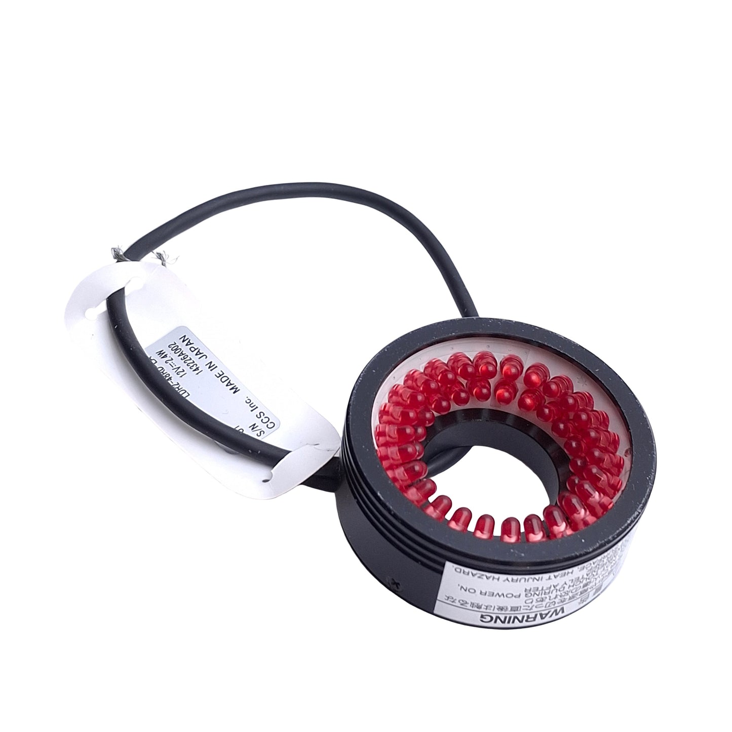 Used CCS LDR2-48RD-LA Low Angle Ring Light, 12VDC, 22mm ID, 630nm Red *Cut Connector*