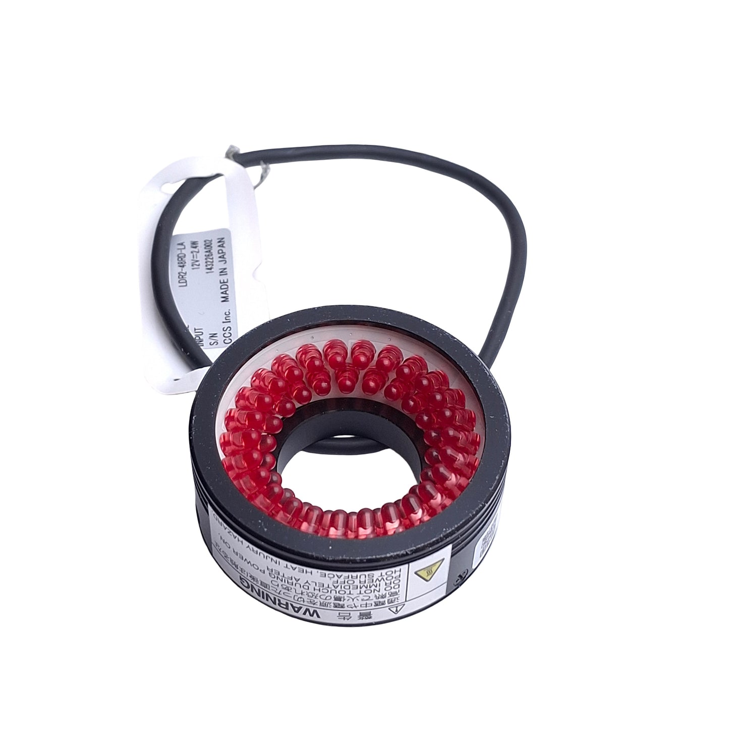Used CCS LDR2-48RD-LA Low Angle Ring Light, 12VDC, 22mm ID, 630nm Red *Cut Connector*