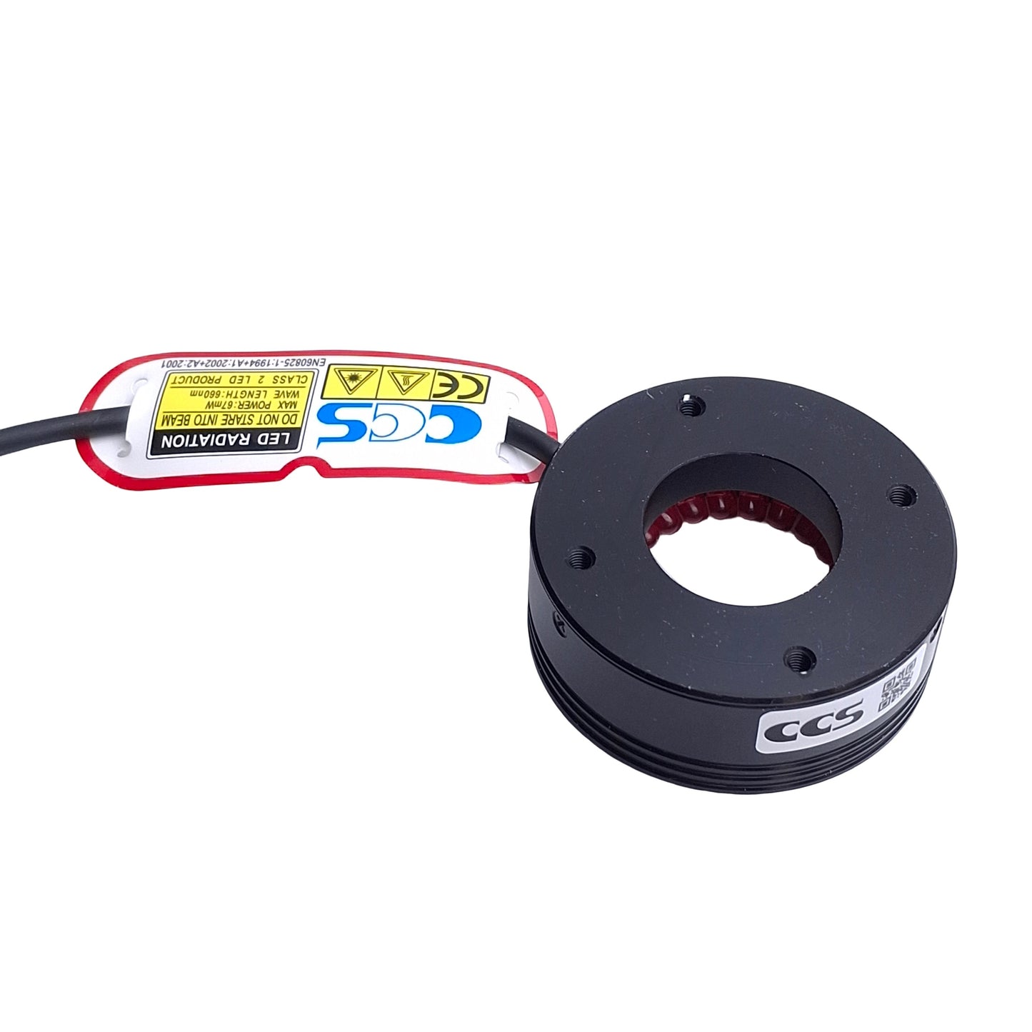Used CCS LDR2-48RD-LA Low Angle Ring Light, 12VDC, 22mm ID, 630nm Red *Cut Connector*