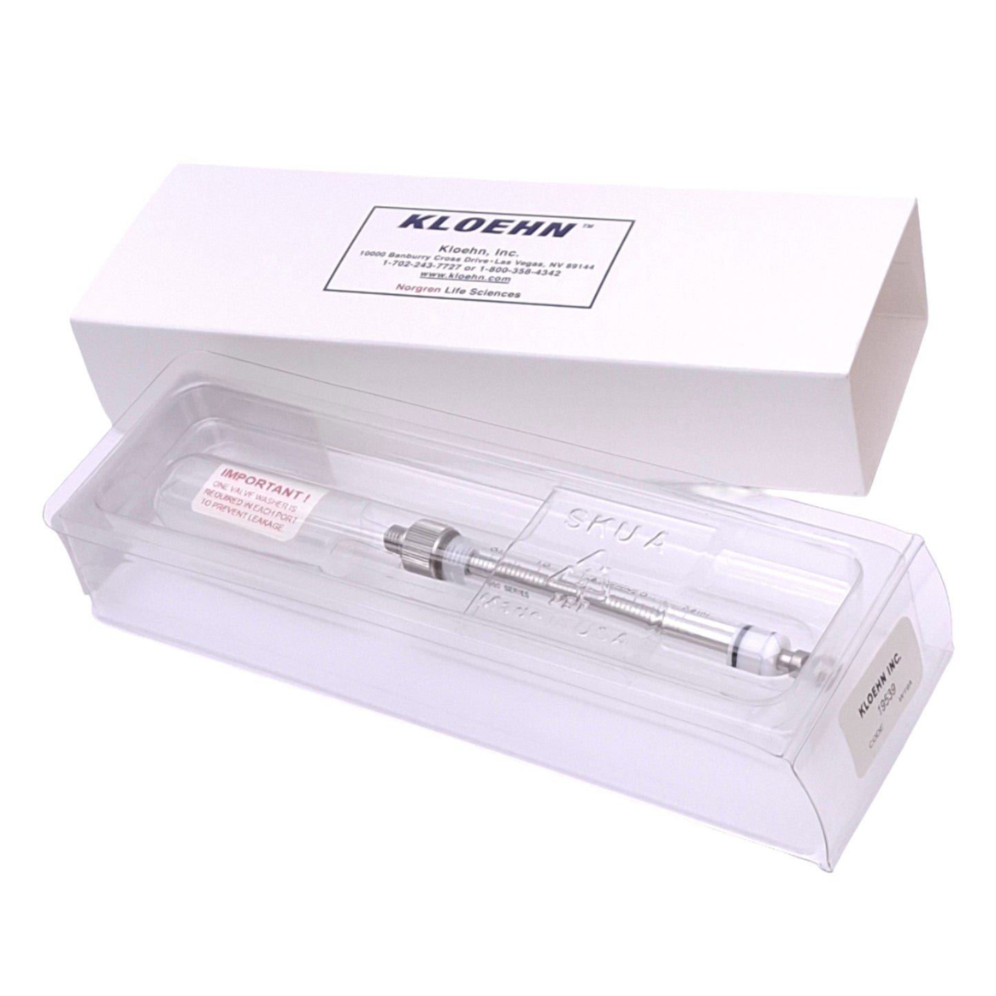 New Kloehn 19539 Pump Syringe for Norgren V6 Series, 2.5mL, 6cm Stroke, 1/4-28UNF