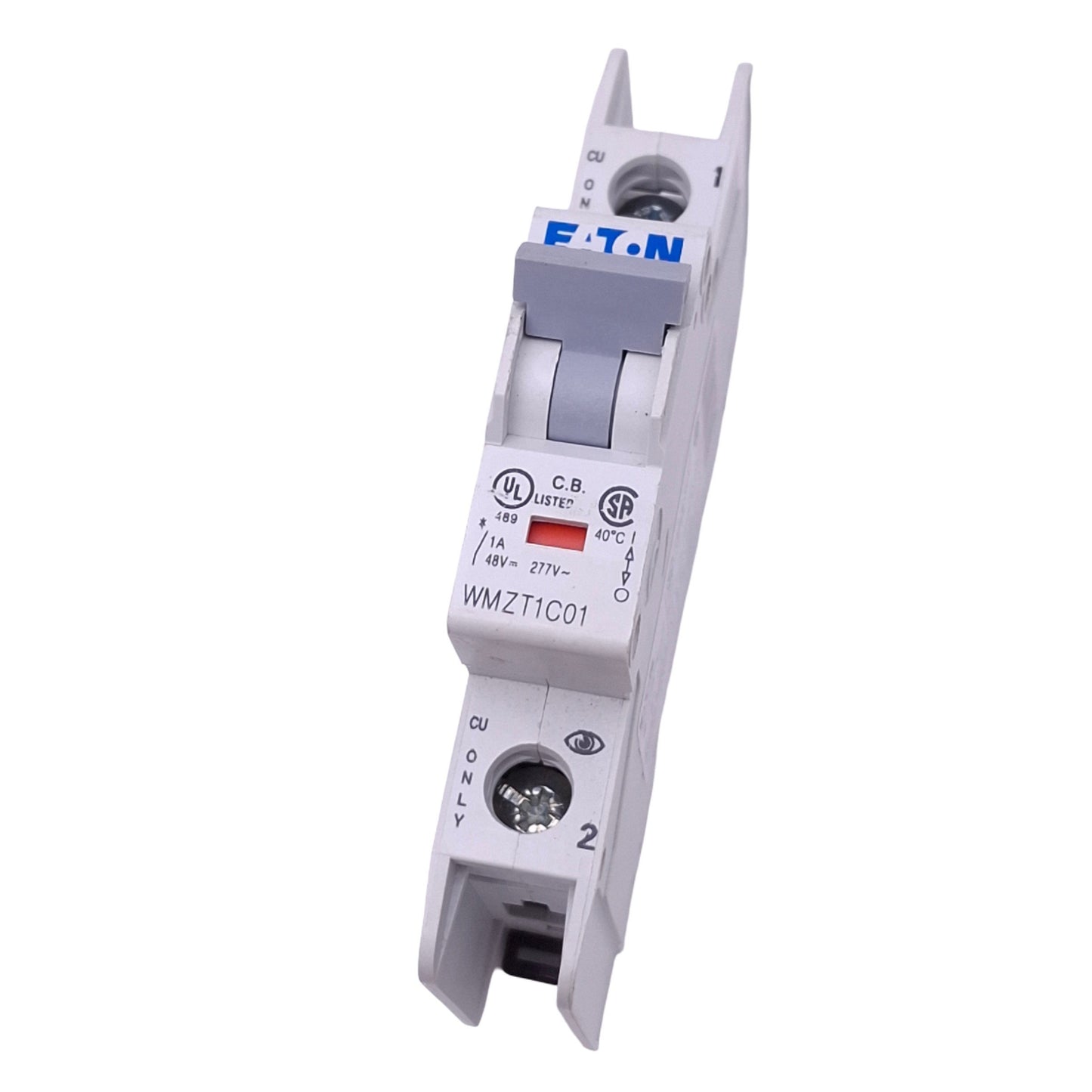 Used Eaton WMZT1C01 Circuit Breaker, 1-Pole, 1A, 48VDC 277VAC Max, DIN Rail