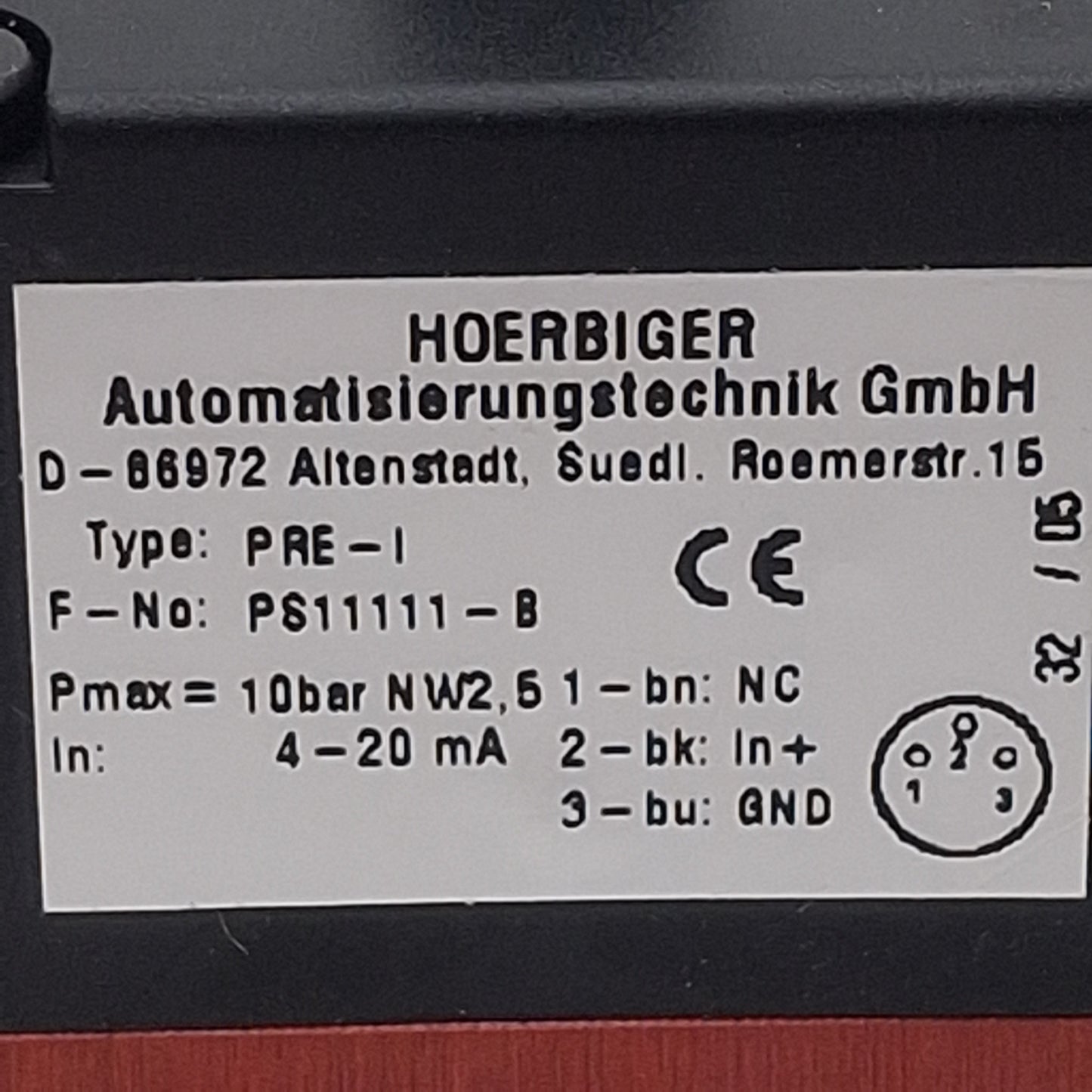 Used Hoerbiger PRE-I PS11111-B Proportional Pressure Regulator, 0-8bar, 4-20mA Signal