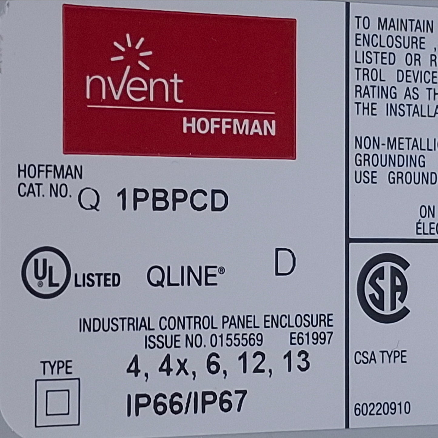 Used Hoffman Q1PBPCD Push Button Enclosure 75x73xmm Inner, 82x80mm Outer, ø22mm Hole