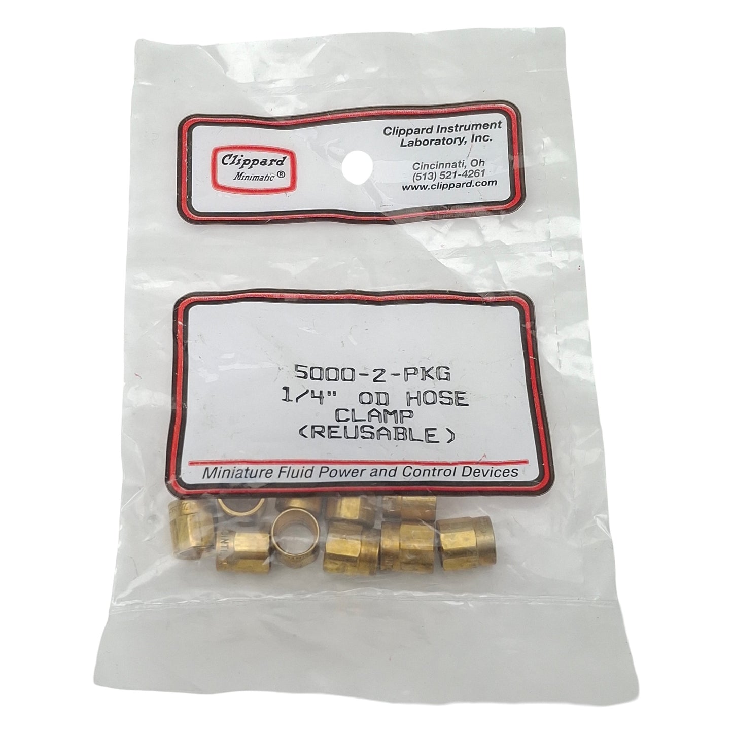 New Lot of 10 Clippard 5000-2-PKG Reusable Hose Clamp, ø1/4in OD, Brass