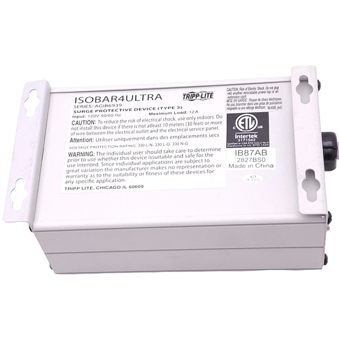 Used Tripp Lite ISOBAR4ULTRA Diagnostic Surge Suppressor, 120VAC 12A, 4-Outlet