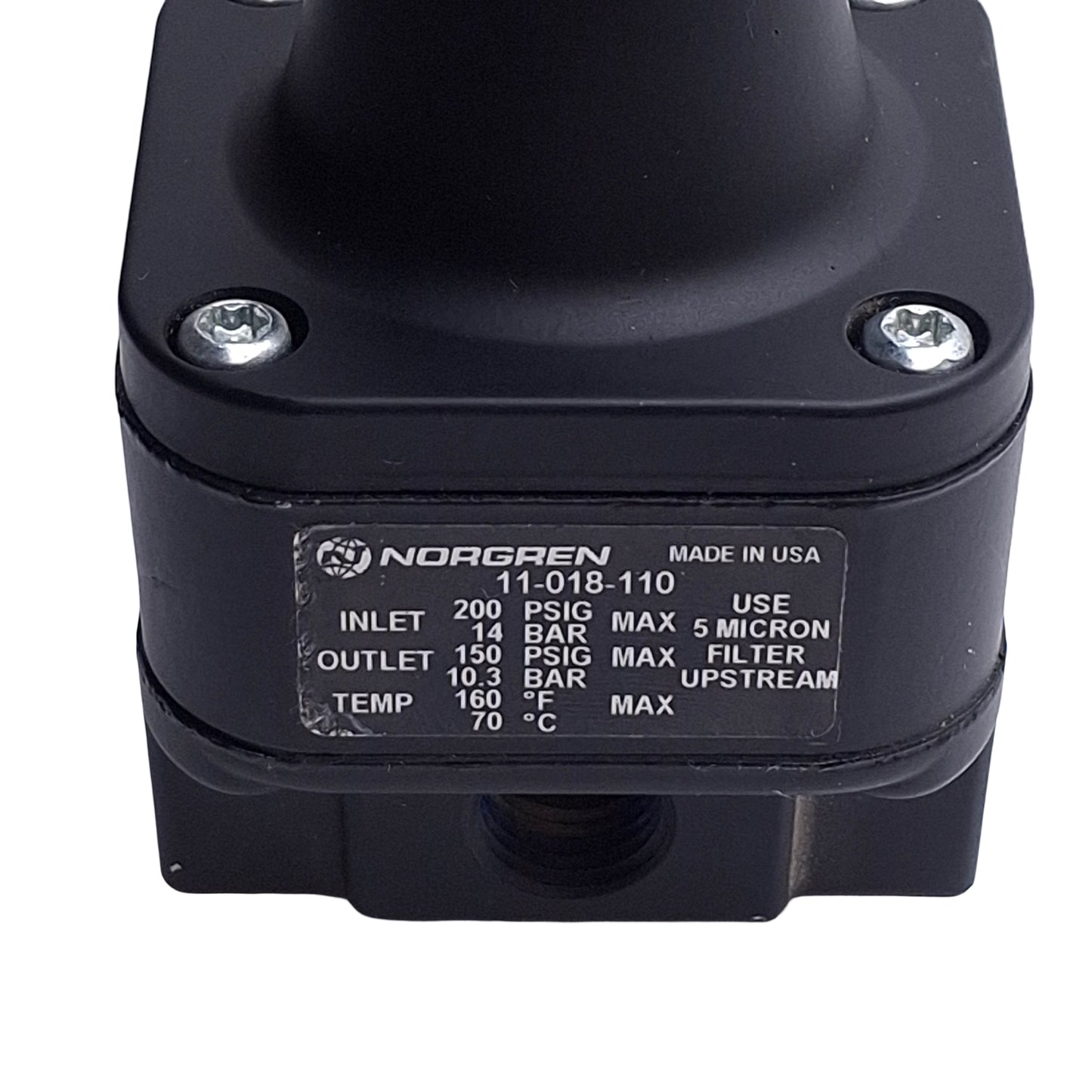 Used Norgren 11-018-110 Pressure Regulator, 1/4in PTF, 3-150psi Set Pressure, 12 SCFM
