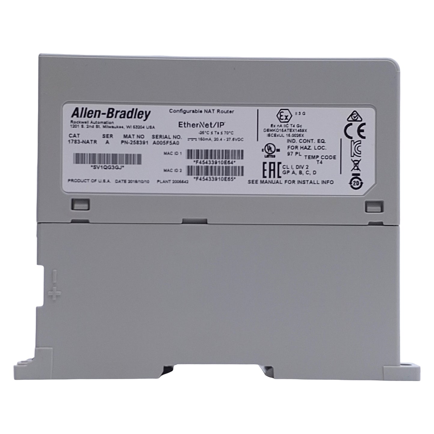 Used Allen Bradley 1783-NATR Ethernet/IP Configurable NAT Router 20.4-27.6VDC, 150mA