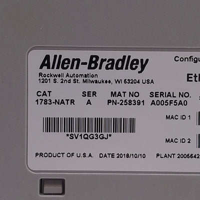 Used Allen Bradley 1783-NATR Ethernet/IP Configurable NAT Router 20.4-27.6VDC, 150mA