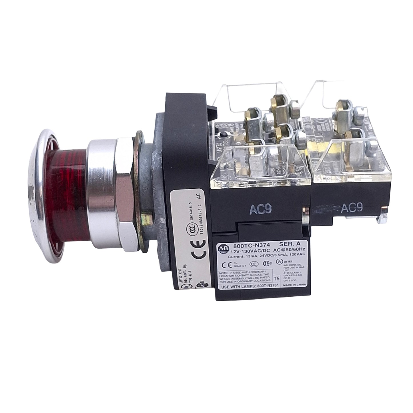 Used Allen Bradley 800T-FXQH2RA1 Push/Pull E-Stop Switch, ø30mm, 1NCLB 1NO & 1NC