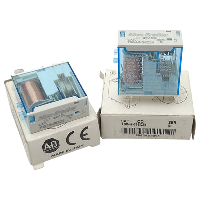New Lot of 2 Allen Bradley 700-HK36Z24 Slim Line Relay, SPDT, 16A 277VAC, 24VDC Coil