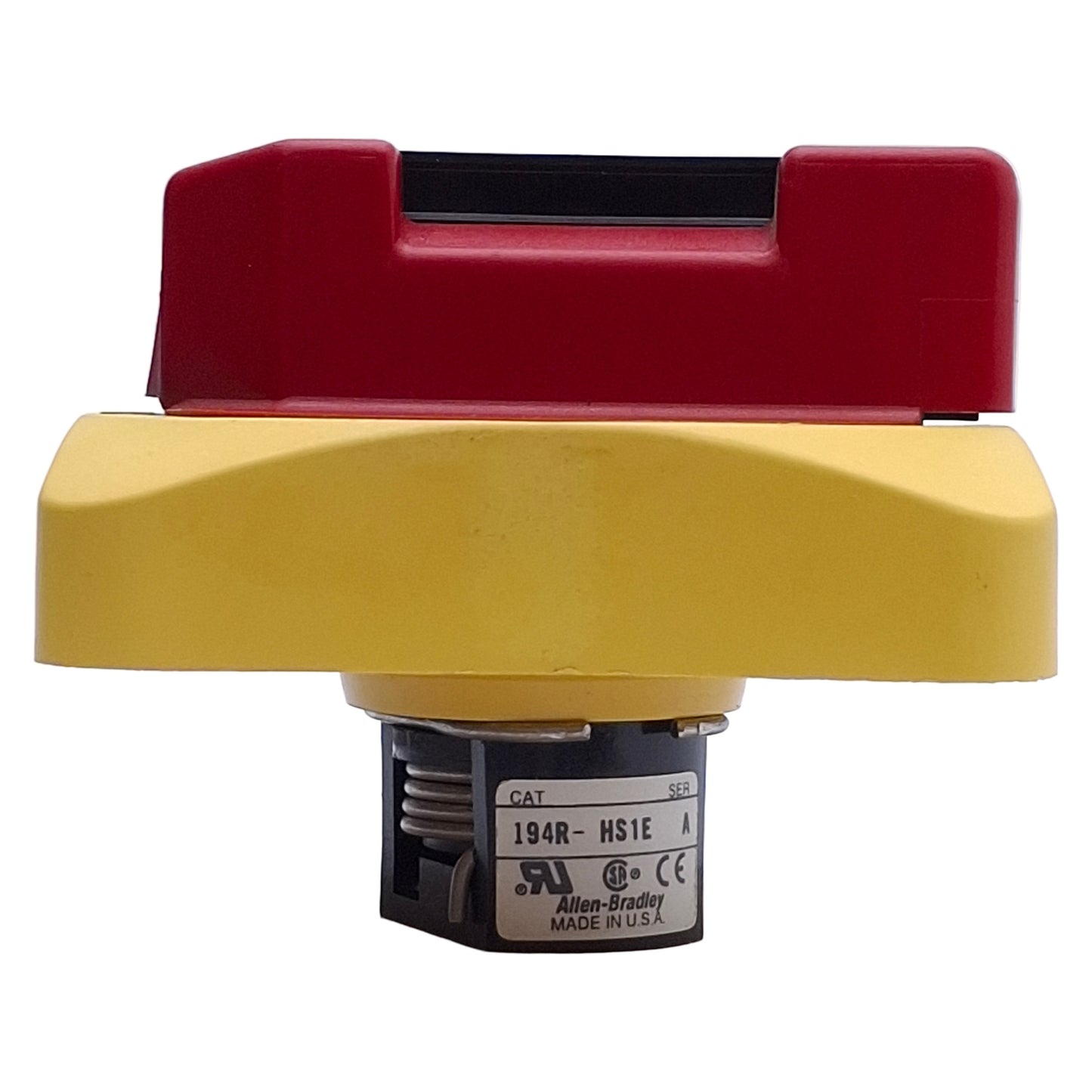Used Allen Bradley 194R-HS1E Rotary Disconnect Switch Handle, Red/Yellow, ON-OFF, 90°