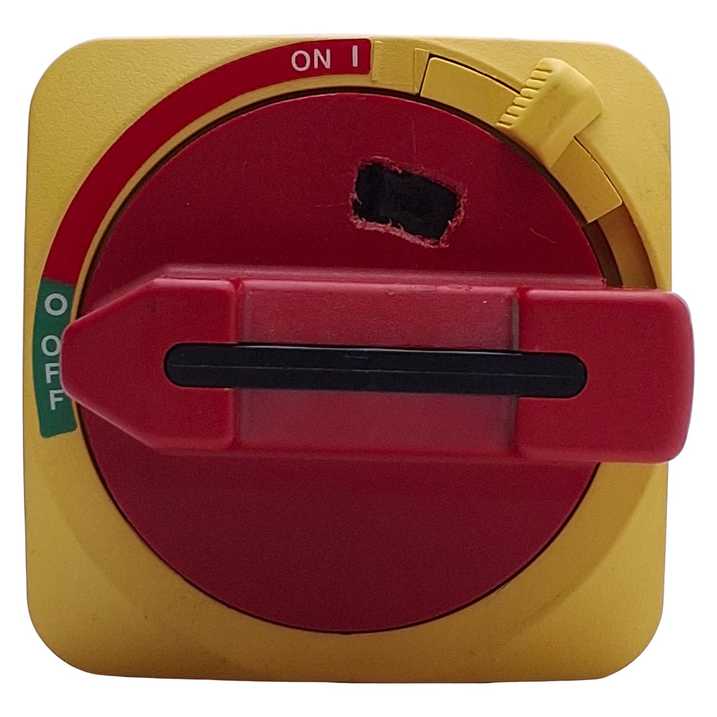 Used Allen Bradley 194R-HS1E Rotary Disconnect Switch Handle, Red/Yellow, ON-OFF, 90°