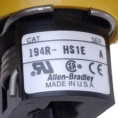 Used Allen Bradley 194R-HS1E Rotary Disconnect Switch Handle, Red/Yellow, ON-OFF, 90°