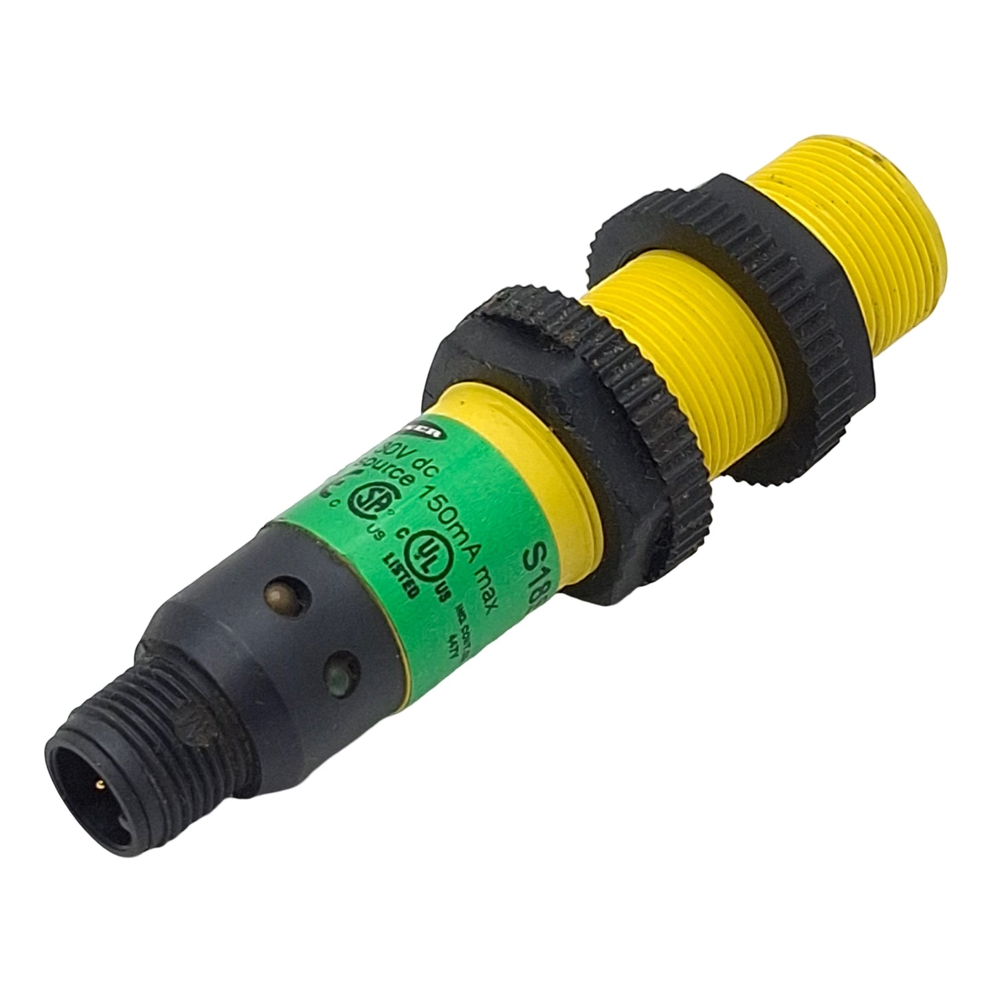 Used Banner S18SP6LPQ Photoelectric Sensor, PNP, 2m Range, 10-30VDC, 4-Pin M12 M, M18