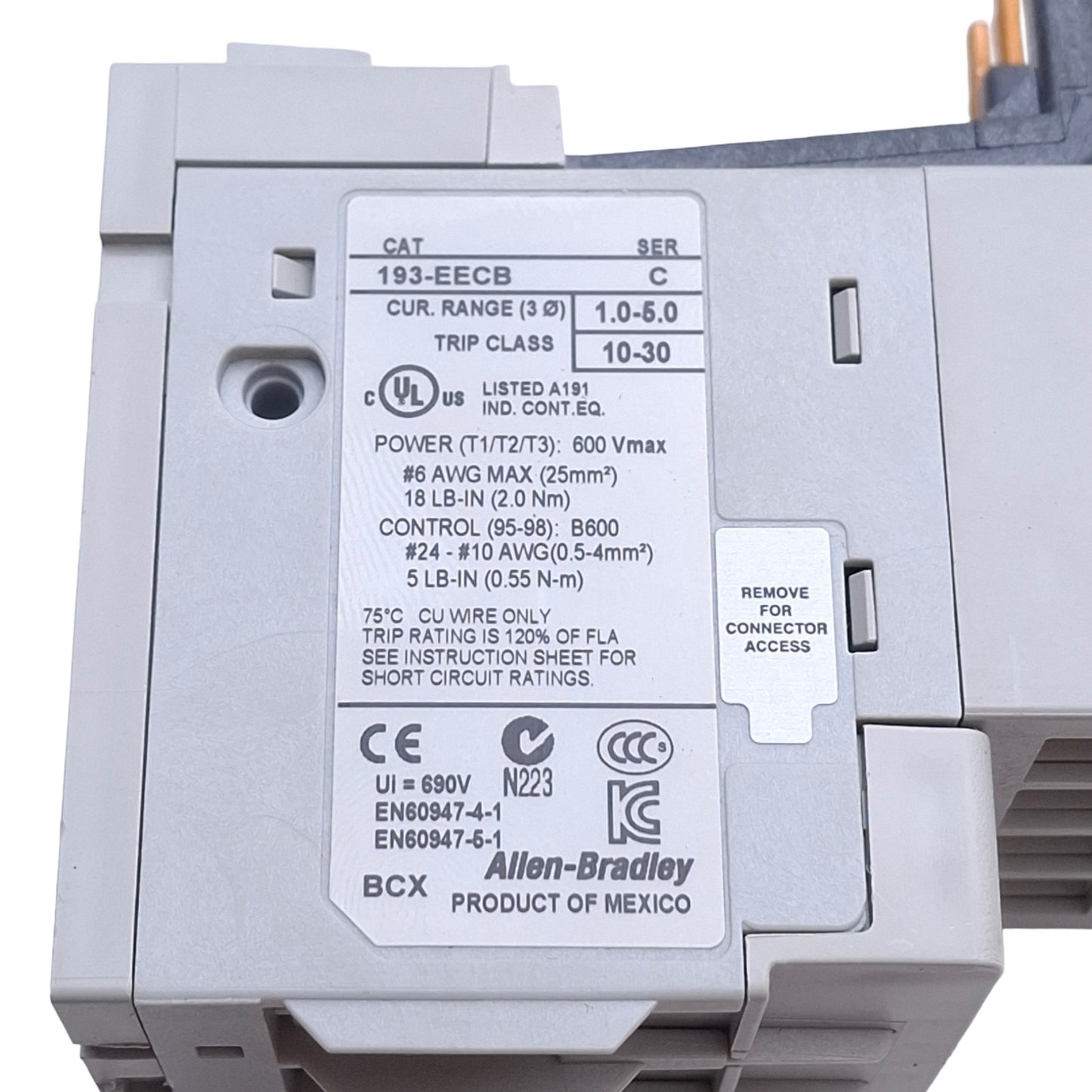 Used Allen Bradley 193-EECB Solid State Overload Relay 1.0-5.0A, 3-Phase, 600VAC