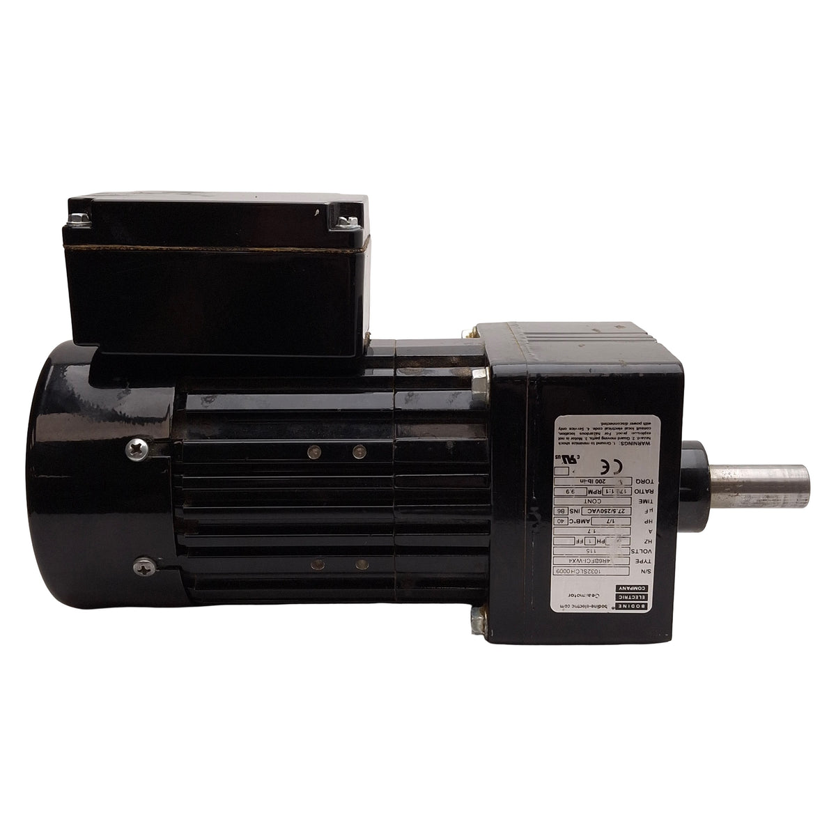 Used Bodine 34R6BFCI-WX4 AC Gearmotor, 172.1:1, 1/7HP, ø5/8in Shaft, 9.9rpm *Dented*