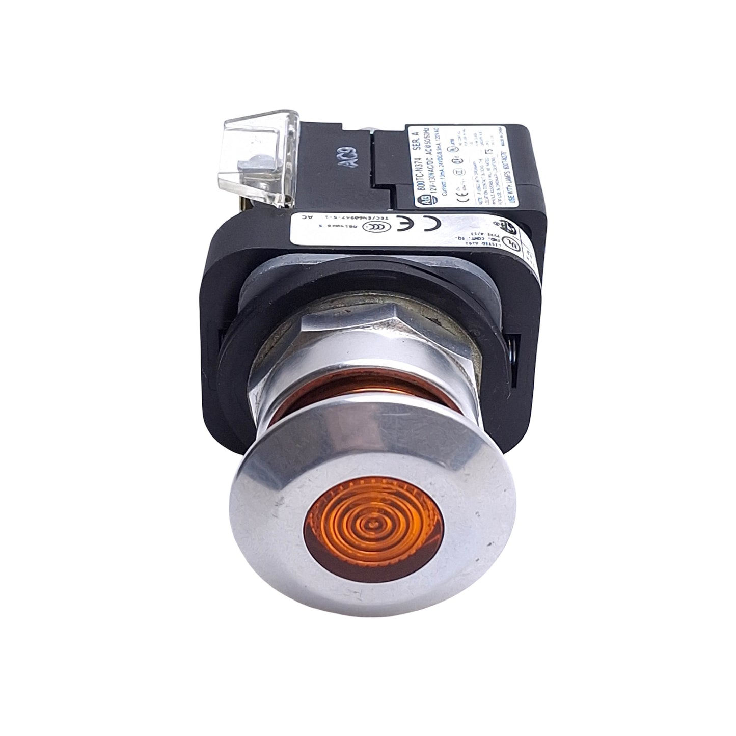 Used Allen Bradley 800T-FXQH2AA1 Push Pull Switch, Amber, 30mm, 1NO+1NC, 12-130V Lamp