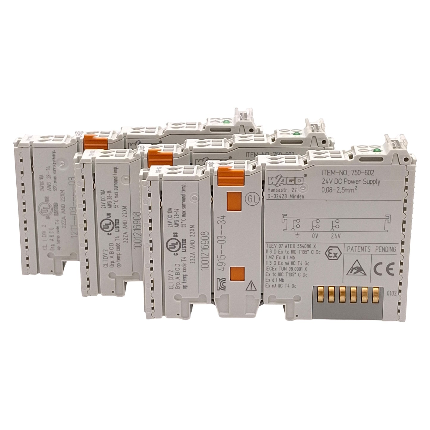 Used Lot of 3 Wago 750-602 PLC I/O System Power Supply Module, 24VDC 10A, DIN Rail