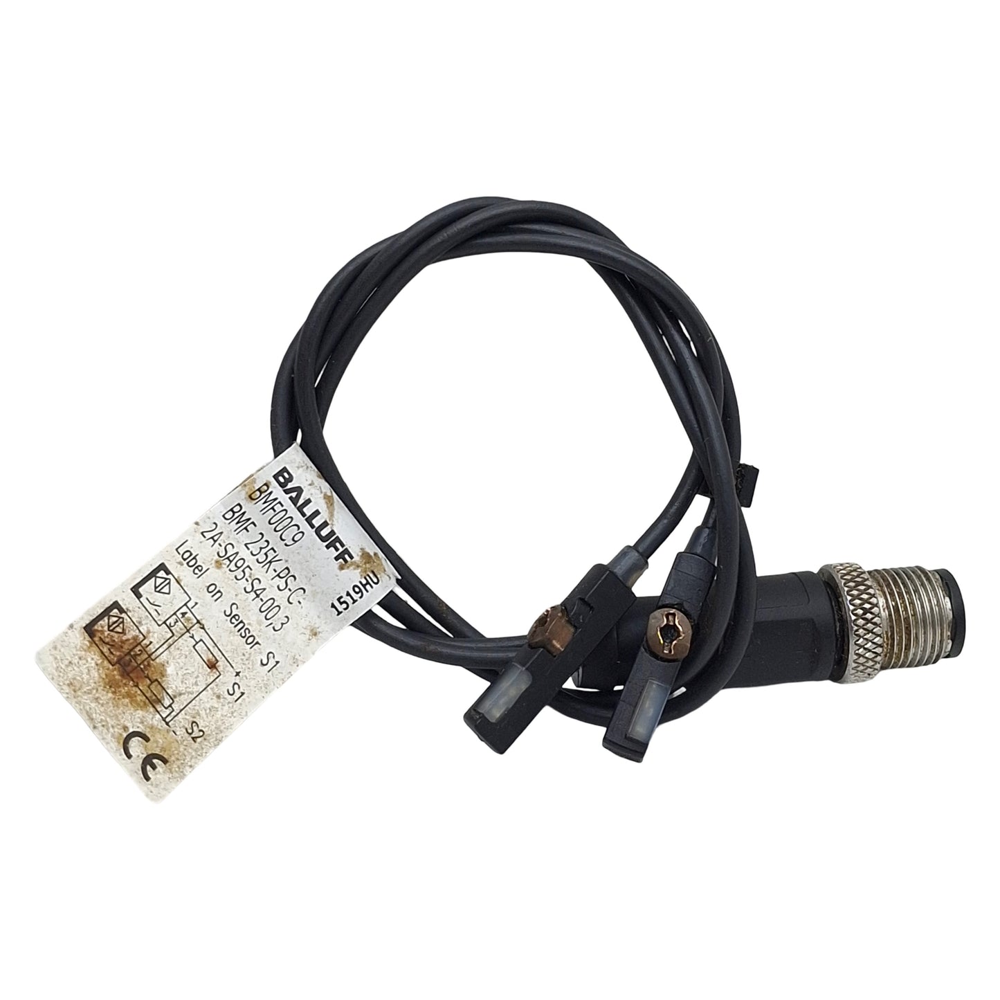 Used Balluff BMF00C9 2-Head Magnetic Field Sensor, PNP NO, 10-30VDC, 4-Pin M12 Male