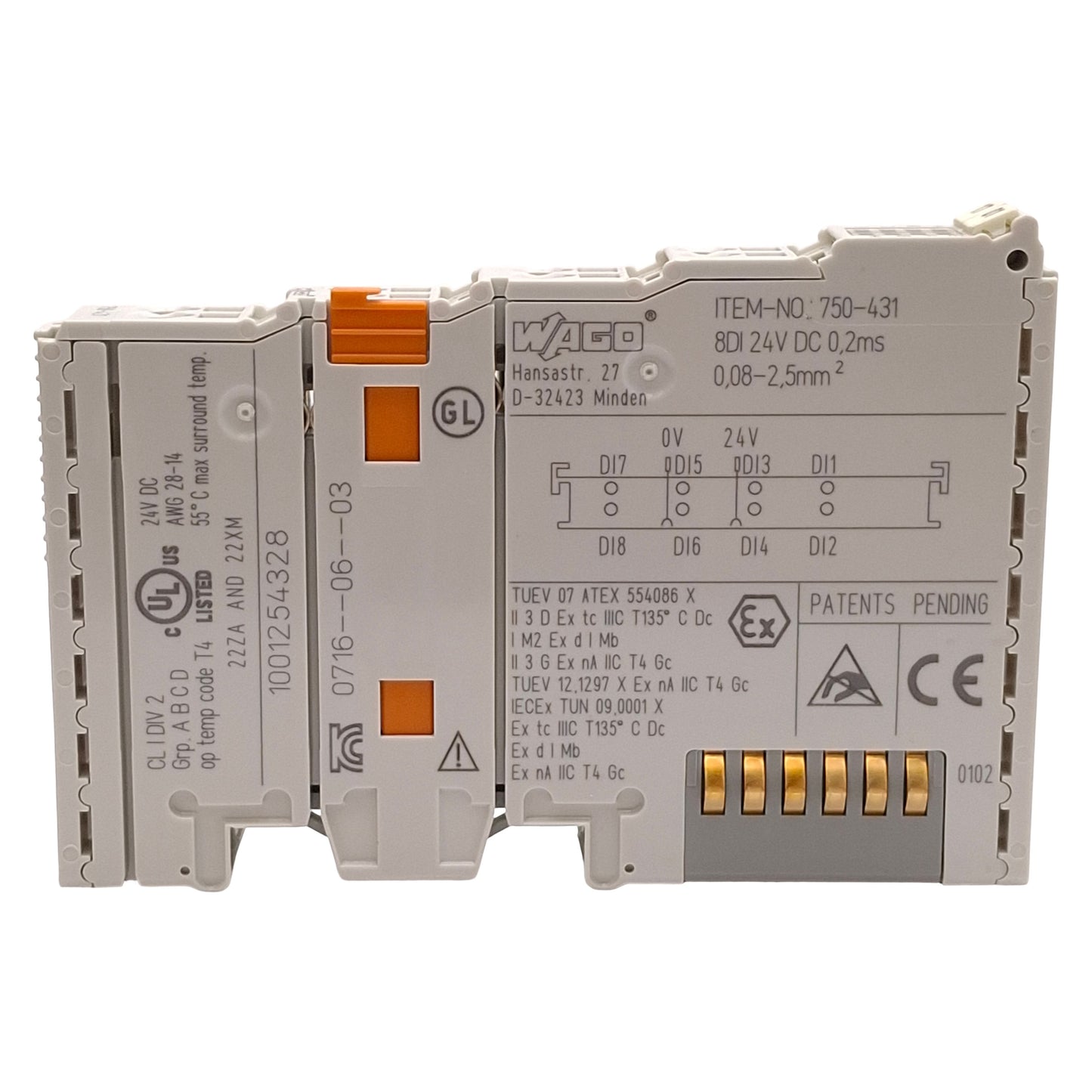 Used Lot of 2 Wago 750-431 PLC Digital Input Module, 8-Channel, 0.2ms Filter, 24VDC