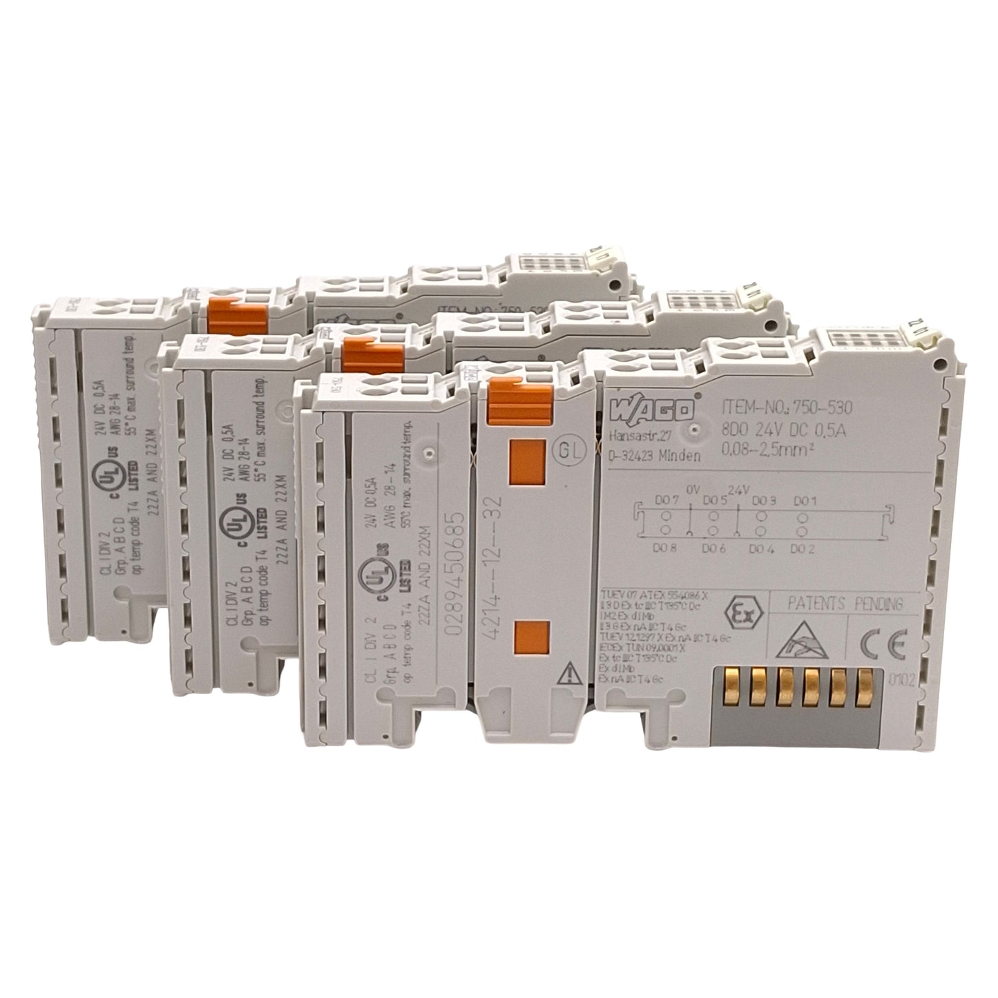 Used Lot of 3 Wago 750-531 PLC Digital Output Module, 8-Channel, 24VDC 0.5A, DIN Rail