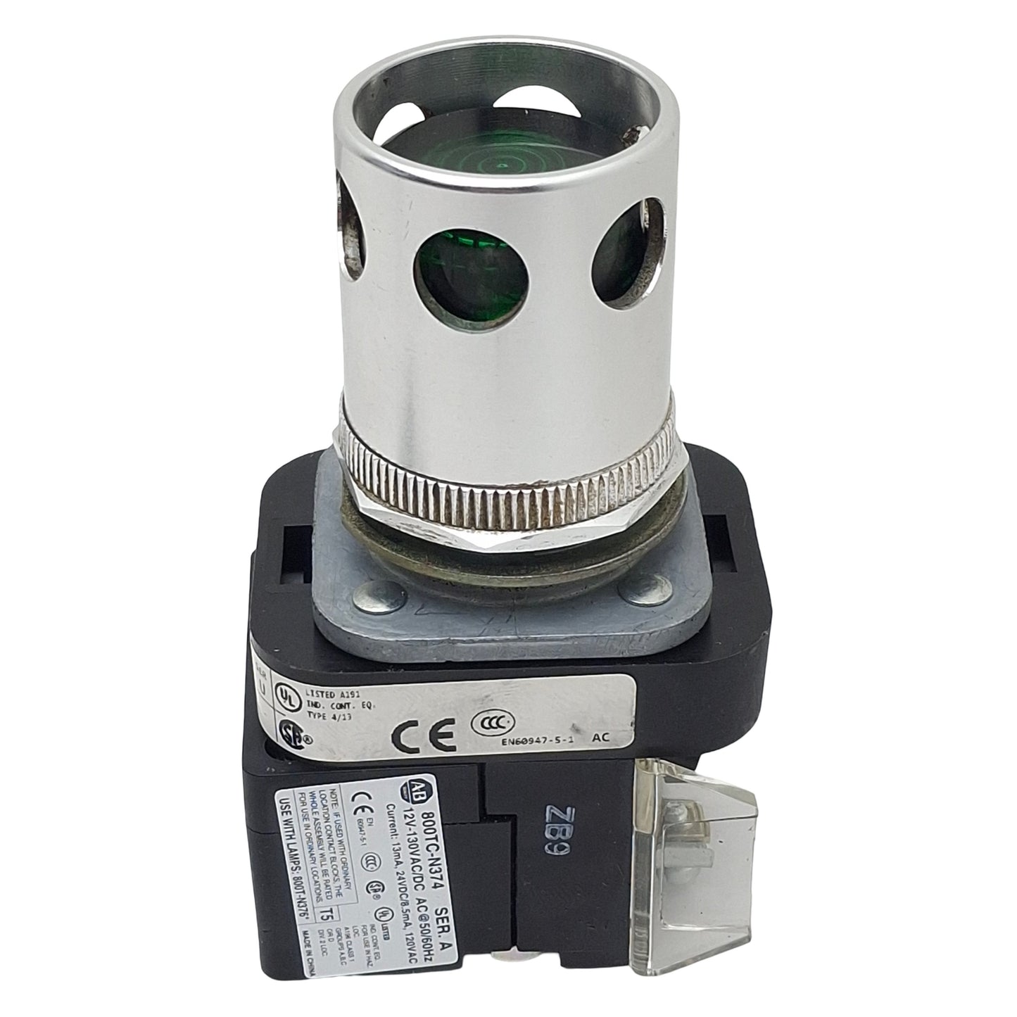 Used Allen Bradley 800T-QAH2GD1 Green Illuminated Momentary Push Button, ø30mm, 1N.O.