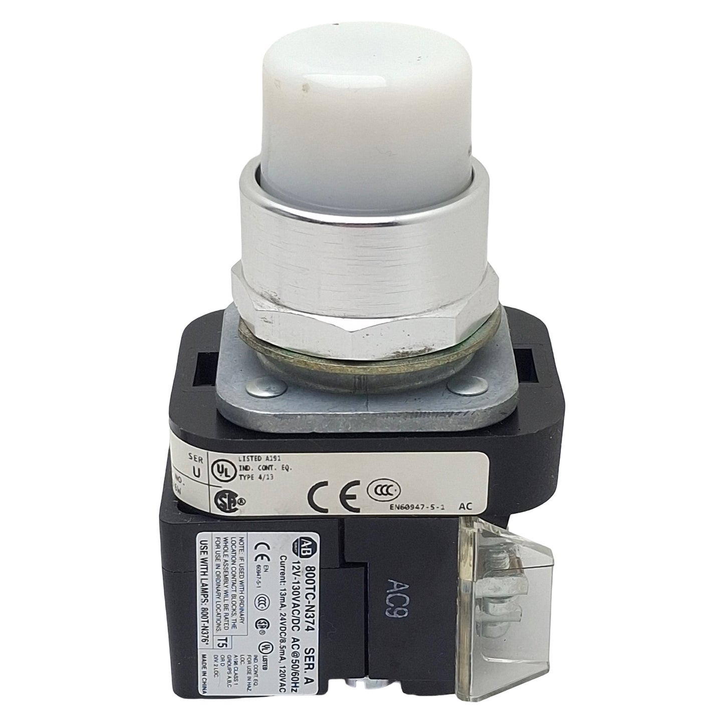 Used Allen Bradley 800T-QBH2W White Illuminated Momentary Push Button, ø30mm, 1NO/1NC