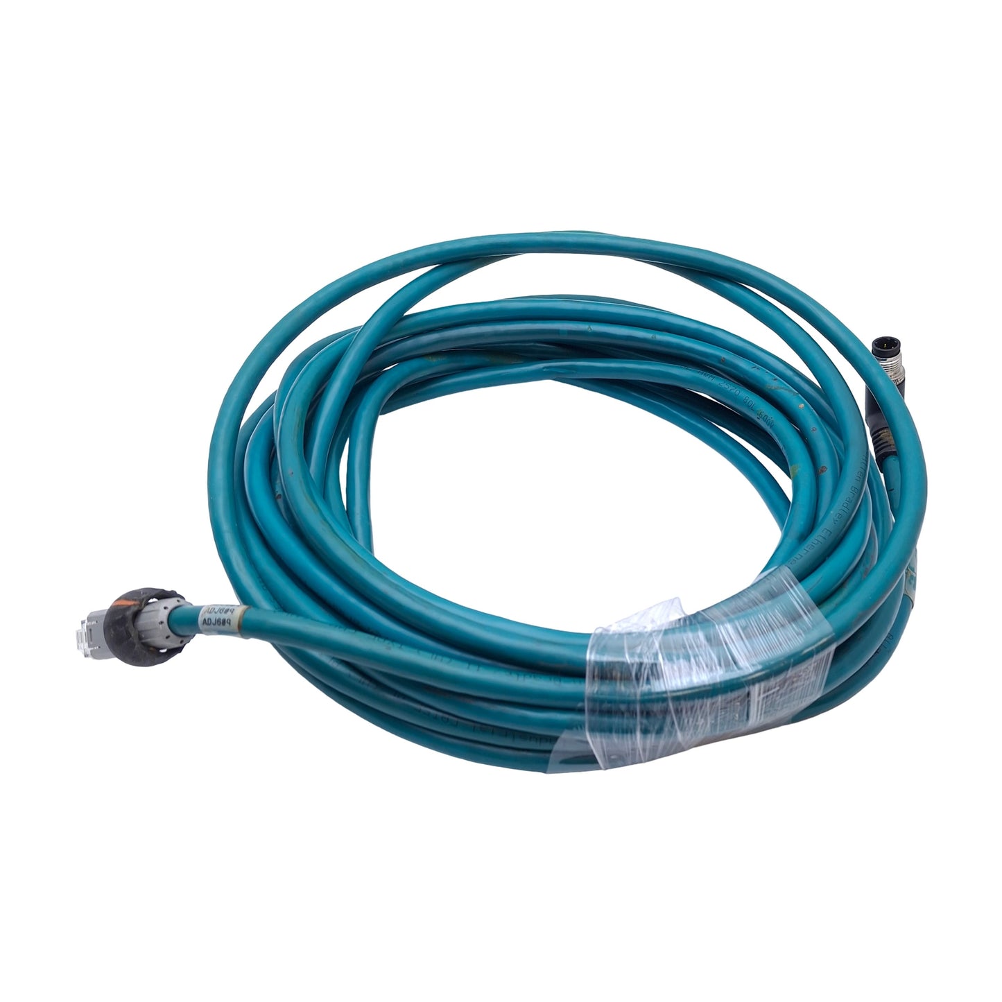 Used Allen Bradley 1585D-E4HB-15 Ethernet Media Cable, M12 4-Pin Male to RJ45, 25ft