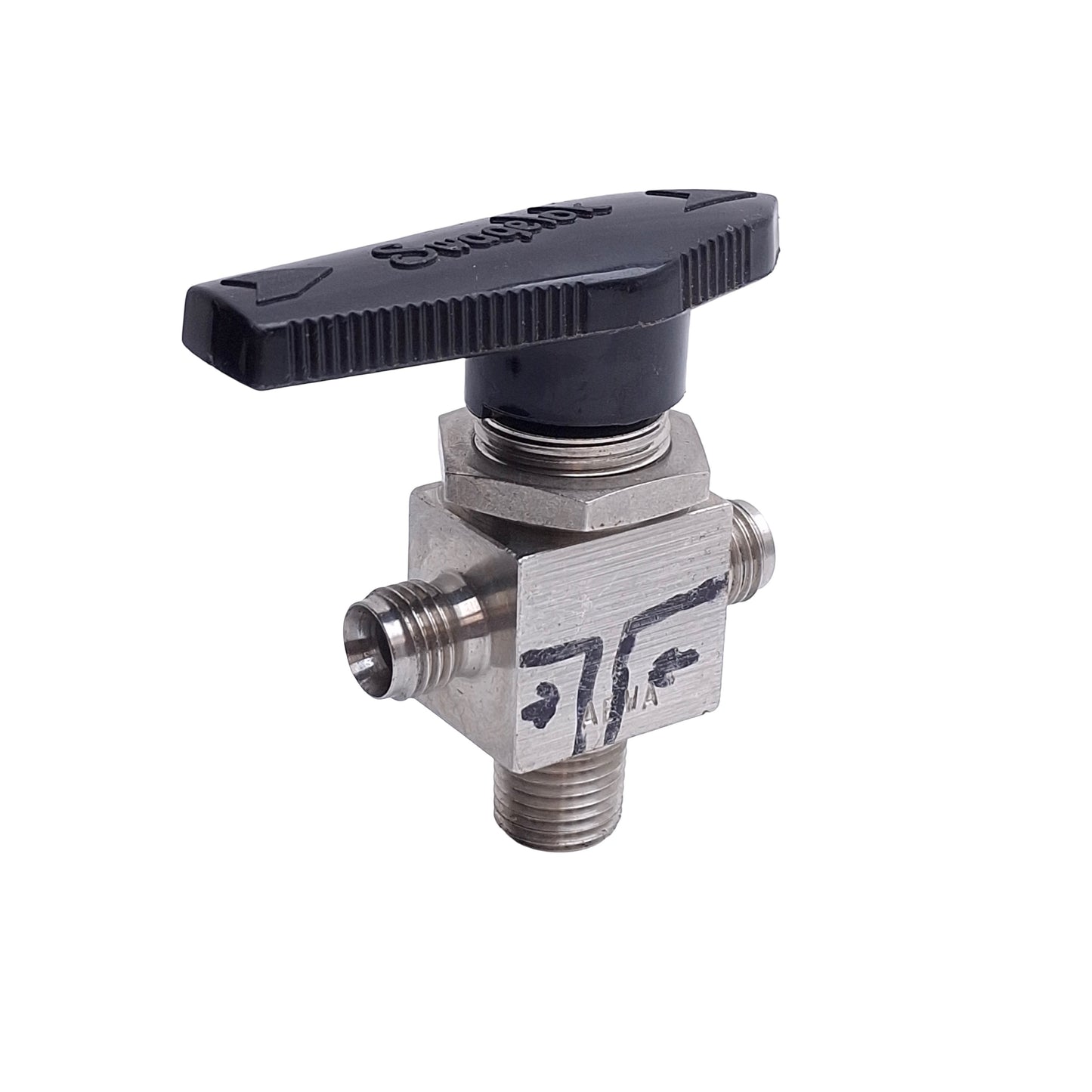 Used Swagelok SS-43XS4-S4-M4 Instrument Ball Valve, 3-Way, 1/4in Swagelok To NPT